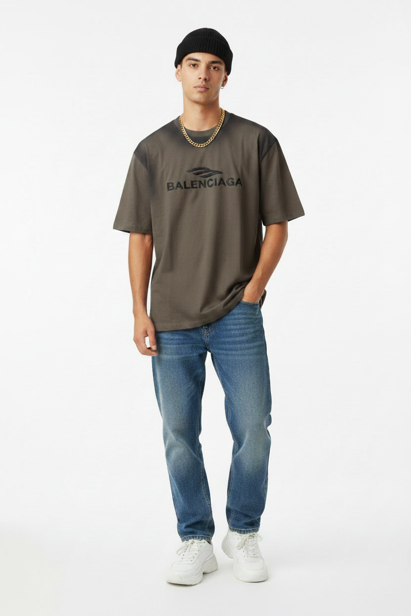 Balenciaga Greyish Brown Tee - Model Shot